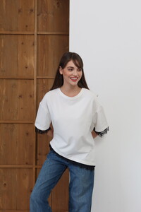 Topshow - Dantel Detaylı Tişört - Krem | D2956 #2