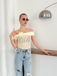Gül Detaylı Dantel Bluz - Sarı - D2749 | Topshow #3