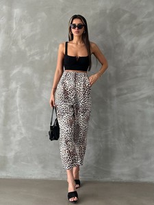 Topshow Küçük Leopar Leopar Baskılı Pileli Toptan Pantolon #2