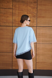 D 2956 DANTEL DETAYLI TİŞÖRT - MAVİ #5