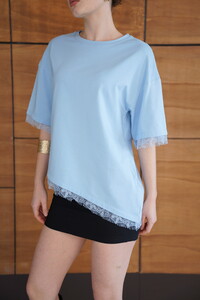 D 2956 DANTEL DETAYLI TİŞÖRT - MAVİ #4