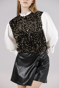 Topshow Siyah Gold Beden Pulpayet Kollar Saten Toptan Sweat #4