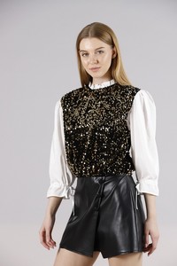 Topshow Siyah Gold Beden Pulpayet Kollar Saten Toptan Sweat #3
