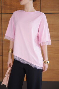 D 2956 DANTEL DETAYLI TİŞÖRT - PEMBE #4