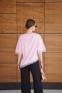 D 2956 DANTEL DETAYLI TİŞÖRT - PEMBE #5