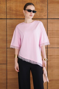 D 2956 DANTEL DETAYLI TİŞÖRT - PEMBE #1