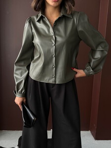 F 2044 SUNİ DERİ GÖMLEK - HAKİ #3