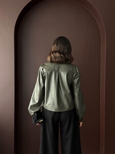 F 2044 SUNİ DERİ GÖMLEK - HAKİ #4