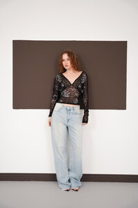 V  Yaka Güpür Toptan Bluz - Siyah | F2093 - Topshow #3