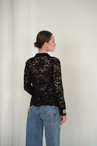 F2081 BRODE DANTELİ GÖMLEK - SİYAH #5