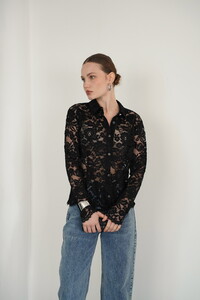 F2081 BRODE DANTELİ GÖMLEK - SİYAH #2