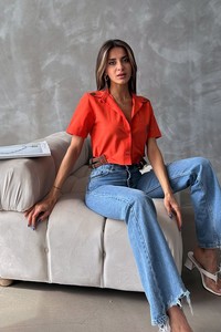 Topshow Oranj Kemer Detaylı Toptan Gömlek