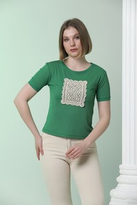 Topshow Zümrüt Önü Dantelli Toptan T-Shirt