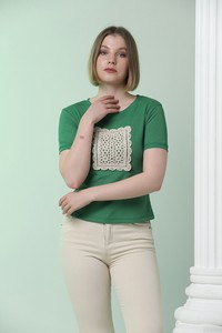 Topshow Zümrüt Önü Dantelli Toptan T-Shirt #4