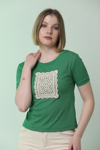 Topshow Zümrüt Önü Dantelli Toptan T-Shirt #2