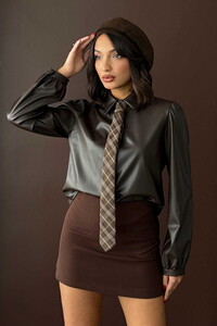 F 2044 SUNİ DERİ GÖMLEK - MÜRDÜM