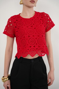 Topshow Kırmızı Güpür Abiye Toptan Bluz #4