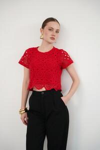 Topshow Kırmızı Güpür Abiye Toptan Bluz #2