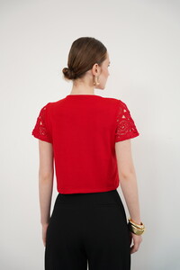 Topshow Kırmızı Güpür Abiye Toptan Bluz #5