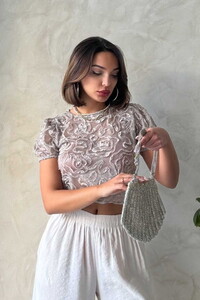 Topshow Taş Organze Üstü Süzüneli Toptan Bluz