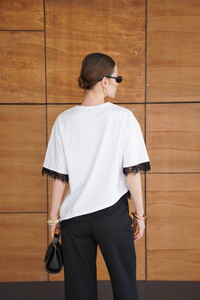 D 2956 DANTEL DETAYLI TİŞÖRT - BEYAZ #5