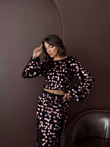 F 1999 PULLU KADİFE BLUZ - SİYAH PEMBE #4