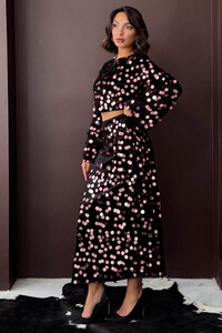F 1999 PULLU KADİFE BLUZ - SİYAH PEMBE #2