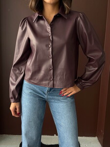 F 2044 SUNİ DERİ GÖMLEK - KAHVE #4