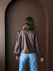 F 2044 SUNİ DERİ GÖMLEK - KAHVE #5