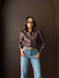 F 2044 SUNİ DERİ GÖMLEK - KAHVE #3