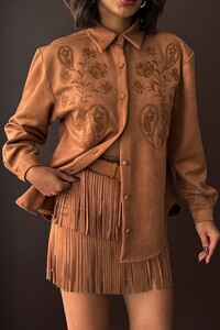 Topshow Nakışlı Scuba Süet Gömlek - Taba | F2024 #3