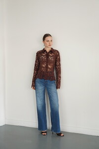 F2081 BRODE DANTELİ GÖMLEK - KAHVE #3