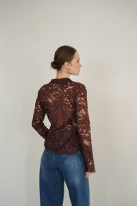 F2081 BRODE DANTELİ GÖMLEK - KAHVE #5