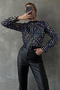 TOPSHOW Hologram Pul Palet Disco Toptan Bluz #3