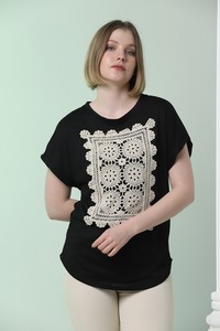 Topshow Siyah Dantelli Toptan T-Shirt