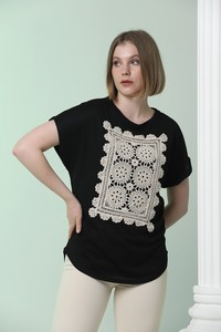 Topshow Siyah Dantelli Toptan T-Shirt #3