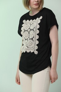 Topshow Siyah Dantelli Toptan T-Shirt #4
