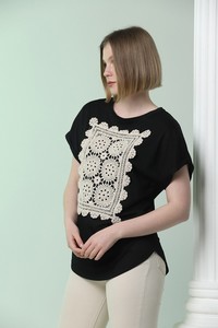 Topshow Siyah Dantelli Toptan T-Shirt #2