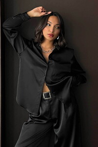 F 2062 SATEN GÖMLEK - SİYAH