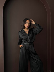 F 2062 SATEN GÖMLEK - SİYAH #2