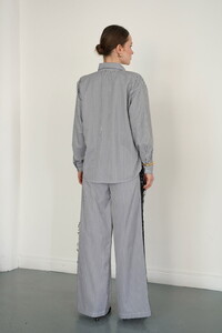 F 2082 DANTEL DETAYLI ÇİZGİLİ GÖMLEK - SİYAH #5