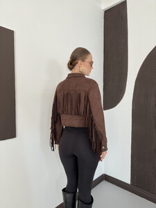 F 2173 FERMUARLI ARKA SAÇAK DETAYLI SÜET CEKET - KAHVE #5