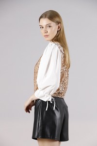 Topshow Krem Camel Beden Pulpayet Kollar Saten Toptan Sweat #4