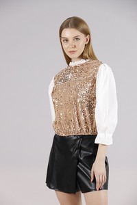 Topshow Krem Camel Beden Pulpayet Kollar Saten Toptan Sweat #5