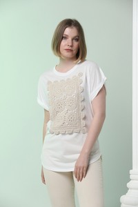 Topshow Krem Dantelli Toptan T-Shirt #4