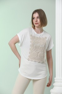 Topshow Krem Dantelli Toptan T-Shirt #2