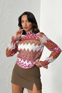 Topshow Fuşya Zik Zag Desen Toptan Bluz #1