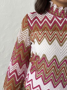 Topshow Fuşya Zik Zag Desen Toptan Bluz #4