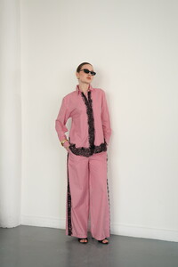 F 2082 DANTEL DETAYLI ÇİZGİLİ GÖMLEK - BORDO #2