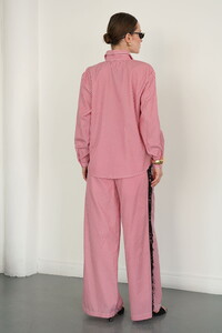 F 2082 DANTEL DETAYLI ÇİZGİLİ GÖMLEK - BORDO #5